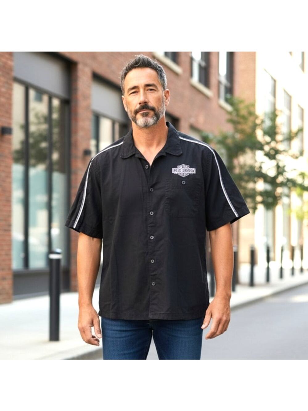Harley Davidson SS Button Up Shirt Black Genuine Motorclothes Motorcycle Mens XL